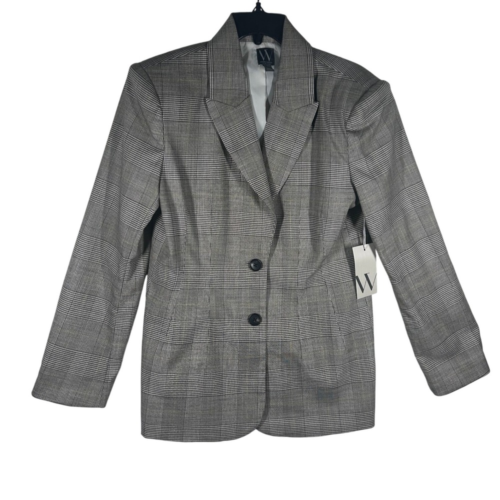 Worthington Womens Plaid Blazer Jacket Black White‎ Gray Size 8 NEW